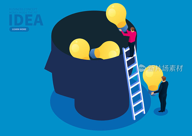 Business idea, businessman puts the light bulb into the brain